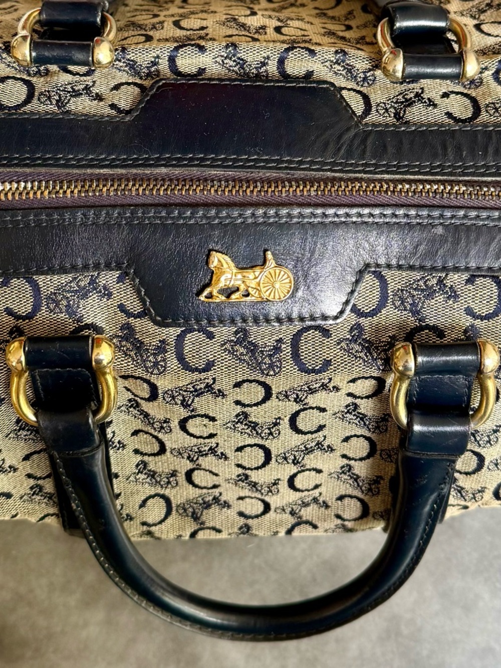 Celine Vintage Navy Leather Trim Monogram Satchel with Navy Blue Leather Lining - Picture 6 of 16
